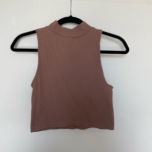 Dusty rose colored high neck crop top